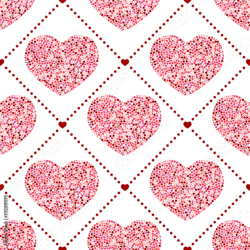 Seamless pattern of hearts- illustration. Red dots hearts