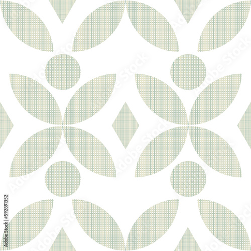 Geometric ornament seamless interweaving of fibres- illustration. Fabric structure, horizontal and vertical lines. Flower geometric dots.