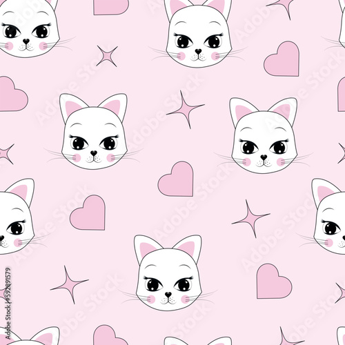 Wallpaper Mural Seamless cute cats pattern vector illustration on pink background. Torontodigital.ca