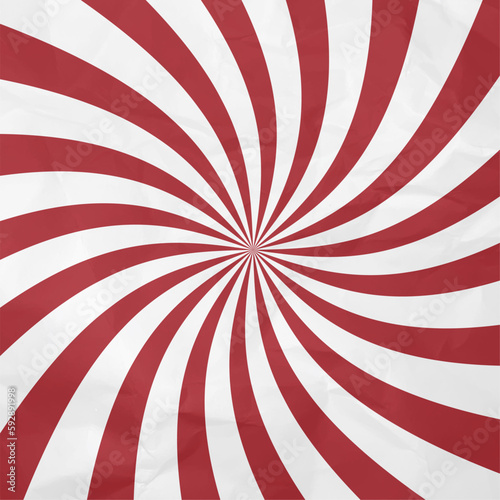 Retro  vintage red circus radial rays  lines background. Twisted pattern with rumpled  crumpled old paper  Full Vector 