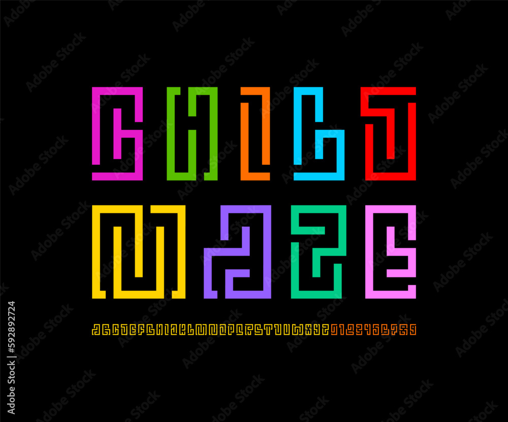 Digital font alphabet from segment colored line, minimal technology style letters and numbers, vector illustration 10EPS Digital font alphabet from segment colored line, minimal technology style letters and numbers, vector illustration 10EPS