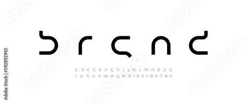 Technology science font, digital cyber alphabet made futurism style, Latin letters A-Z and Arab numerals 0-9 in space style