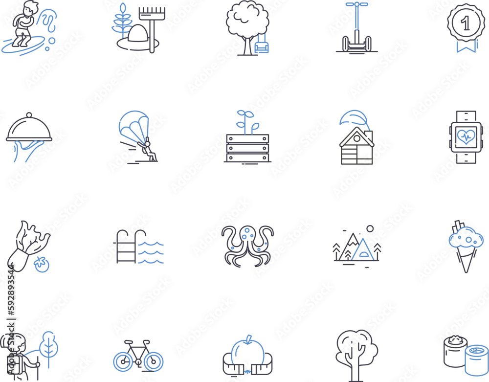 Healthy life outline icons collection. Healthy, Life, Diet, Exercise, Nutrition, Sleep, Hydration vector and illustration concept set. Stress,Balance,Fitness linear signs
