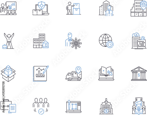 Enterprise architecture outline icons collection. Enterprise, Architecture, Systems, Integration, Strategic, IT, Infrastructure vector and illustration concept set. Modeling, Planning, Solutions