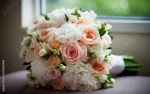 Wedding bouquet of roses. AI generative technology.