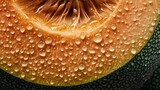 Fresh Cantaloupe Seamless Background with Glistening Droplets - Hasselblad Shot, Pro Color Grading, Soft Shadows, and High-End Retouching. Generative AI.