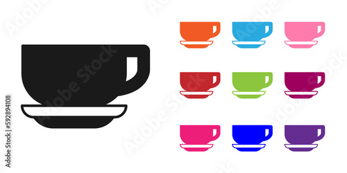Black Coffee cup icon isolated on white background. Tea cup. Hot drink coffee. Set icons colorful. Vector