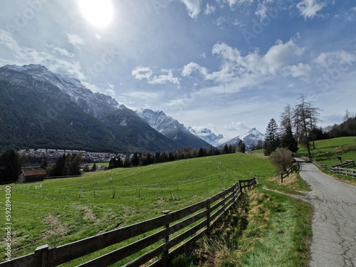 landscape with a wooden fence stubaital tyrol