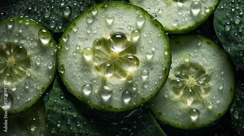 Fresh Cucumber Seamless Background with Glistening Droplets - Hasselblad Shot, Pro Color Grading, Soft Shadows, and High-End Retouching. Generative AI.