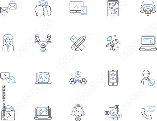 Communication people outline icons collection. Communicators, Dialogue, Interlocutors, Networkers, Speakers, Connectors, Conversationalists vector and illustration concept set. Messengers
