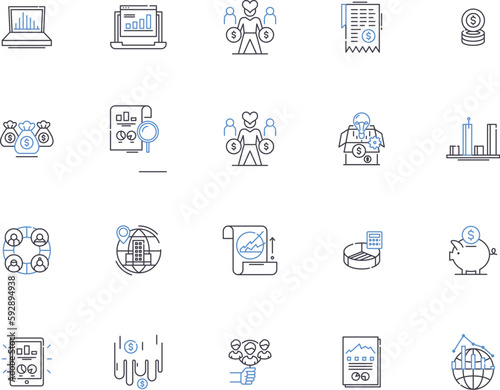 Economy outline icons collection. Finance, market, wealth, capital, banking, revenue, trade vector and illustration concept set. growth, stocks, industry linear signs