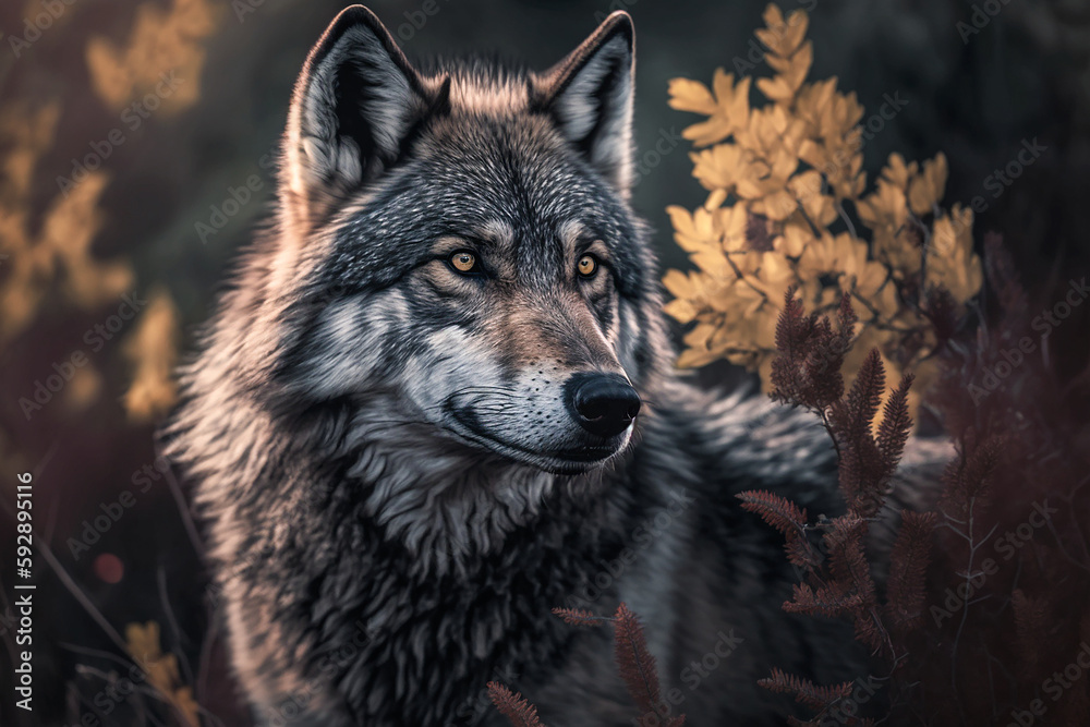 Wolf in the Wild. Generative AI.
A realistic digital painting of a wolf in the forest.