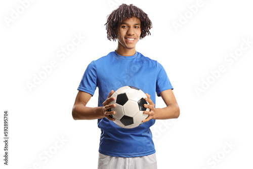 African american soccer player holding a ball © Ljupco Smokovski