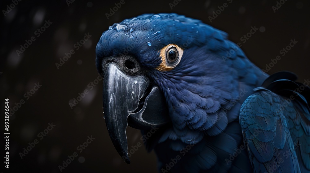 Fototapeta premium Hyacinth Macaw portrait in the nature. Generative AI