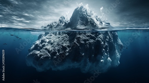 Broken piece of iceberg in the ocean. Generative AI © Collab Media