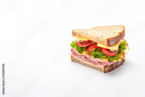 Delicious sandwich isolated on white background with copy space. Created with Generative AI Technology