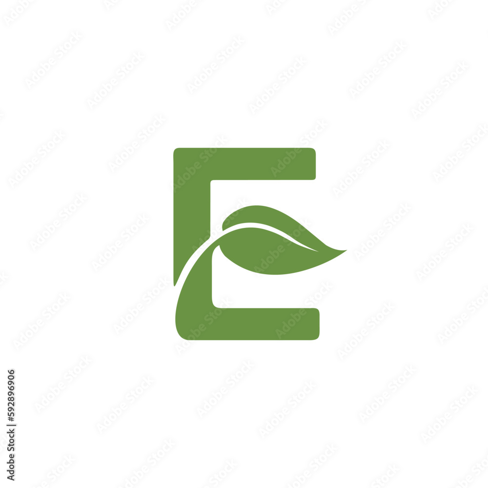 E letter nature leaf combination logo design E letter nature leaf combination logo design