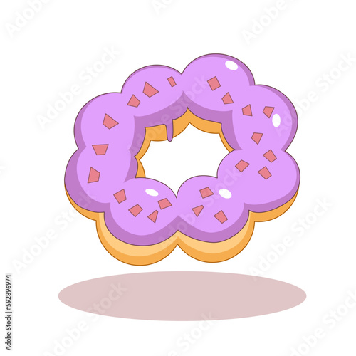 Mochi donut purple taro glaze with sprinkles in three quarter view with white background