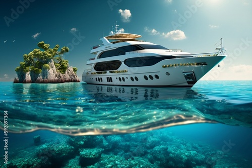 A luxury yacht floating on the sea on a sunny day. AI © Usmanify