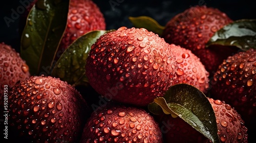 Fresh Lychee Seamless Background with Glistening Droplets - Hasselblad Shot, Pro Color Grading, Soft Shadows, and High-End Retouching. Generative AI.