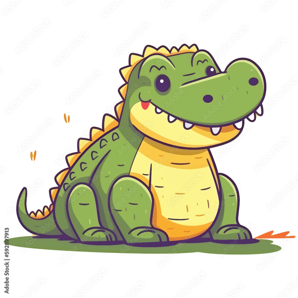 Fototapeta premium The cute chubby cartoon style green alligator