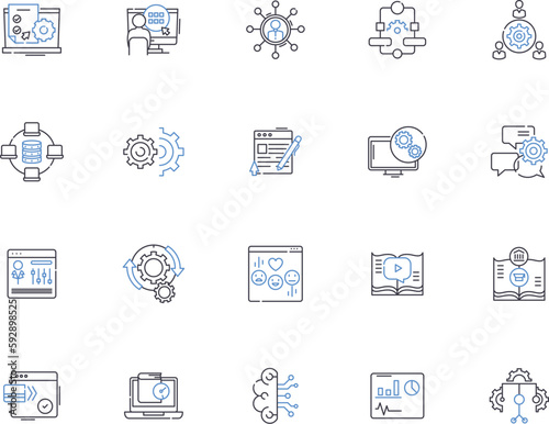 Computer security outline icons collection. Computer, Security, Cybersecurity, Network, Protection, Antivirus, Firewall vector and illustration concept set. Encryption, Password, Access linear signs