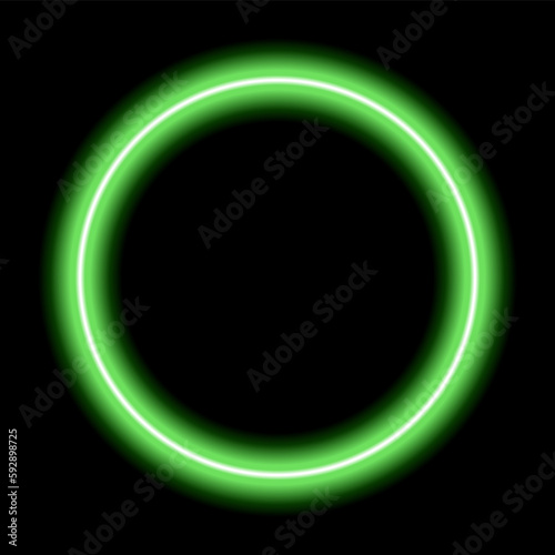 Neon glowing frame, e-circle. Illuminated geometric shape. Sign, template design element. Bright multicolored circle with blank emptyspace inside