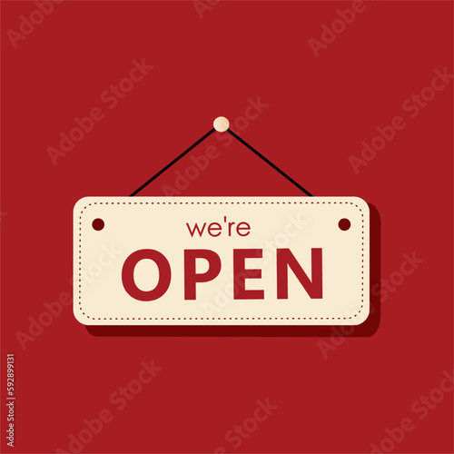 we're open red tag background, open tag sign symbol