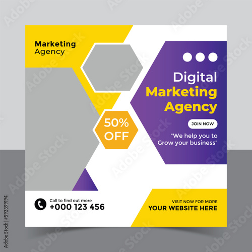Digital marketing agency business promotion and instagram post template, Social Media Post and Banner and web banner design template
