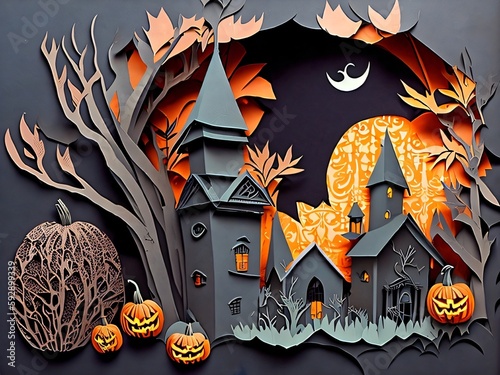 Halloween cute illustrations of pumpkin. Illustration glowing pumpkin on treat or trick fantasy fun party celebration. Created with generative AI tools