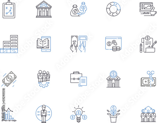 Business and finance outline icons collection. Finance, Business, Investment, Banking, Accounting, Management, Capital vector and illustration concept set. Economics, Stock, Wealth linear signs