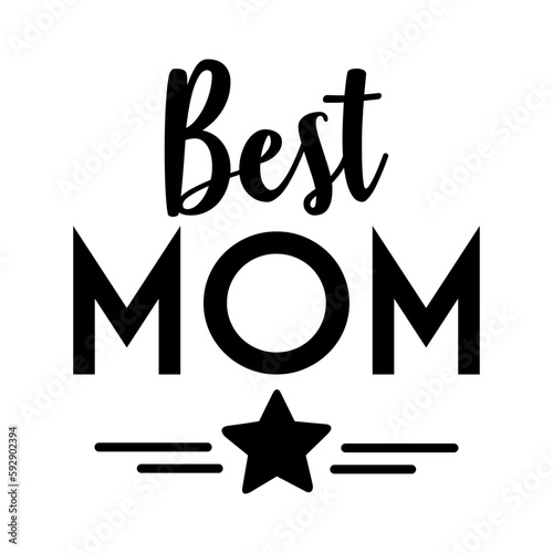 Día de la Madre. Logo con letras palabra best mom en texto manuscrito con silueta de estrella con líneas