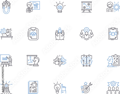 Strategy outline icons collection. Scheme, Plan, Method, Design, Policy, Idea, Concept vector and illustration concept set. Procedure, Process, Game linear signs