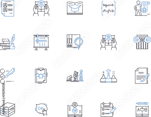 Knowledge outline icons collection. Education, Information, Understanding, Wisdom, Cognition, Insight, Learning vector and illustration concept set. Awareness, Perception, Comprehension linear signs