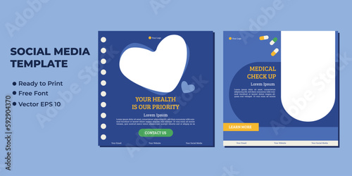 Medical healthcare service social media post template design. Hospital, doctor, clinic and dentist health business promotion flyer poster.