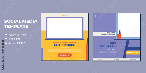 School admission square banner. Suitable for educational banner and social media post template