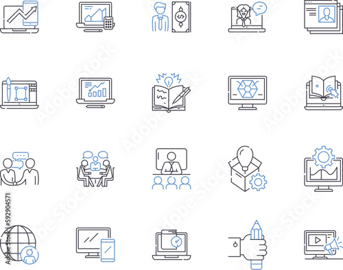 Workflow and employee outline icons collection. Workforce, Employee, Automation, Task, Process, System, Coordinate vector and illustration concept set. Productivity, Efficiency, Schedule linear signs