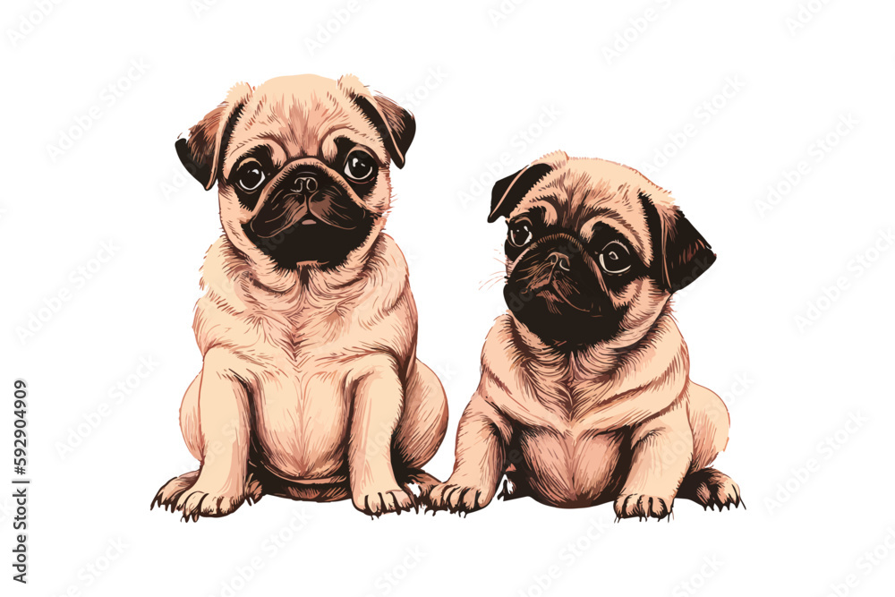 Adorable beige Pug puppies. Posters. Vector illustration desing.