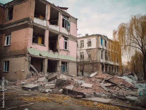 Destroyed building in the city war zone