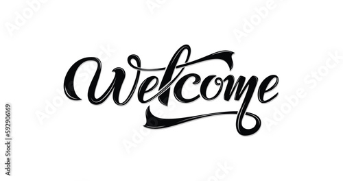 Welcome text Handwritten calligraphic inscription with smooth lines in black color. Text for postcards, invitations, T-shirt print design, banners, posters, web, and icons. Isolated vector