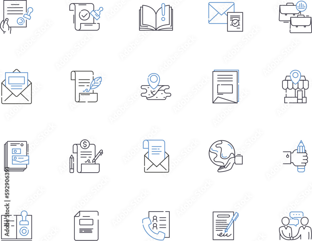 Fototapeta premium Office design outline icons collection. Office, Design, Interior, Decoration, Layout, Arrangement, Architecture vector and illustration concept set. Furnishings, Colors, Lighting linear signs