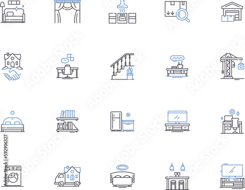 Home renovation outline icons collection. Renovation, Home, Improvement, Repair, Remodel, Redesign, Expansion vector and illustration concept set. Modernizing, Upgrade, Refurbishment linear signs