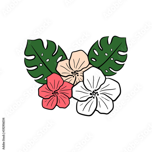 Vector composition with tropical plants isolated on white background. Hand drawn illustration