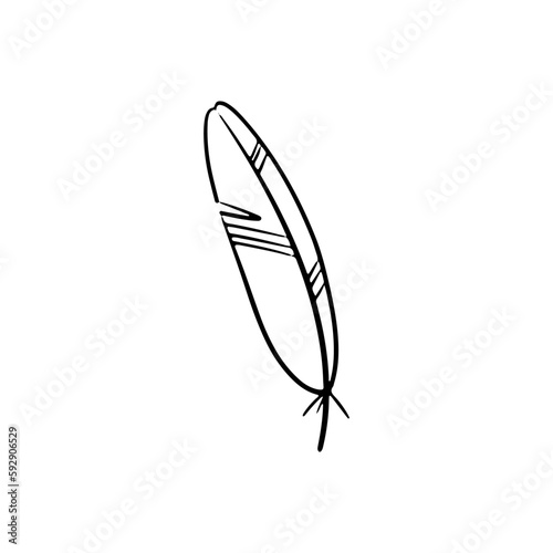 Vector outlined feather isolated on white background. Hand drawn illustration