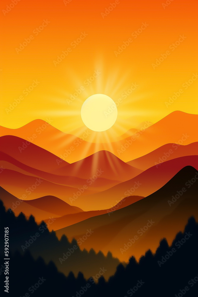 Wallpaper Design: Goldener Sonnenuntergang vor Bergketten