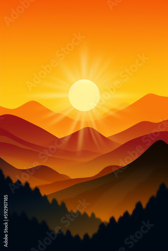 Wallpaper Design: Goldener Sonnenuntergang vor Bergketten