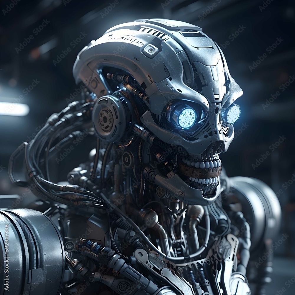 A robot with a blue light. (ai generated) A robot with a blue light. (ai generated)