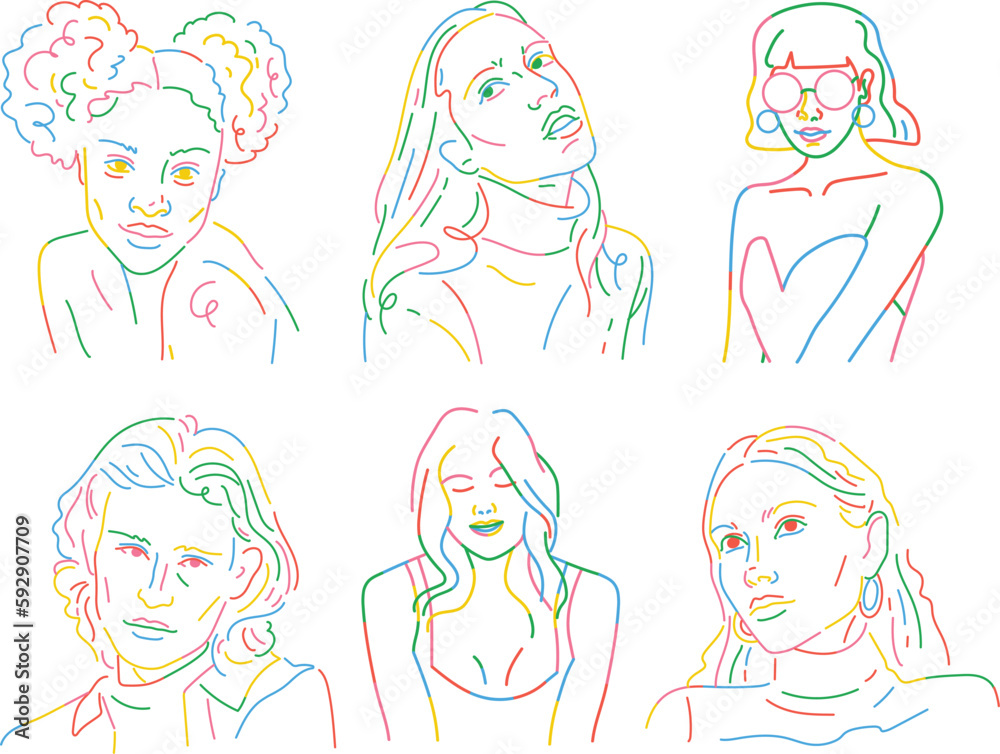 Vector set of different women's faces. Hand drawn line art. set of women ,set off people avatar Vector set of different women's faces. Hand drawn line art. set of women ,set off people avatar