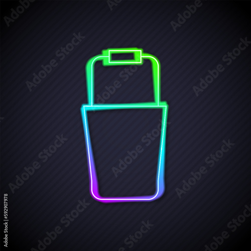 Glowing neon line Sauna bucket icon isolated on black background. Vector