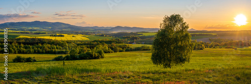 Obraz na płótnie panoramic view on Kaczawskie mountains during sunset in Poland w salonie